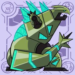  alt_text aqua_eyes black_sclera blastgb claws colored_sclera commentary_request full_body highres iron_thorns no_humans non-humanoid_robot open_mouth pokemon pokemon_(creature) pokemon_focus robot signature solo spanish_commentary spines v-shaped_eyes 