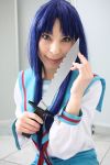  ari_(model) asakura_ryouko blue_hair cosplay knife photo sailor_uniform school_uniform suzumiya_haruhi_no_yuuutsu 
