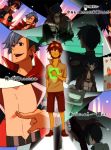  glowing goggles goggles_on_head kamina noeru_(soul64) pointing shirtless simon smile spoilers tengen_toppa_gurren_lagann translation_request 