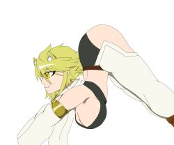 1girl :3 absurdres akame_ga_kill! animal_ears ass bleach blonde_hair breasts cat_ears highres huge_ass kachetoki large_breasts leone_(akame_ga_kill!) non-web_source scarf smile white_background yellow_eyes 