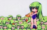  cc chibi code_geass food green_hair long_hair one-piece one-piece_swimsuit pizza swimsuit 