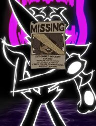  1girl 1other armor black_armor buck_teeth commentary dark_fountain_(deltarune) december_holiday deltarune english_commentary english_text furry furry_female highres holding holding_sword holding_weapon jane_trademark open_mouth reindeer_girl roaring_knight smile sword teeth utdr_(toby_fox) wanted_poster weapon 