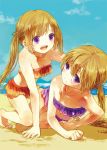  2girls bikini brown_hair kazato_asa kazato_yoru kono_oozora_ni_tsubasa_wo_hirogete moekon multiple_girls siblings swimsuit twins twintails violet_eyes 