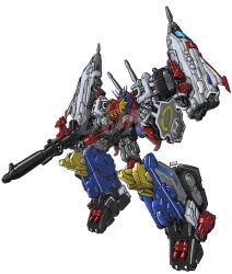  autobot blue_eyes cannon character_request commentary don_allan_figueroa drill english_commentary full_body gattai grandus gun headgear highres holding holding_cannon holding_weapon insignia machine mecha no_humans optimus_prime robot science_fiction shoulder_cannon sky_garry star_convoy super_robot transformers transformers:_japanese_generation_1 transformers:_return_of_convoy weapon wings 