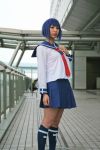  ari_(model) blue_hair busou_renkin cosplay knee_socks photo school_uniform tsumura_tokiko 