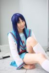  ari_(model) asakura_ryouko blue_hair cosplay knee_socks knife photo sailor_uniform school_uniform suzumiya_haruhi_no_yuuutsu 