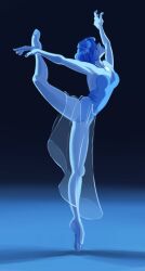  1girl animification ballerina ballet_dress blue_hair blue_leotard blue_pearl_(steven_universe) blue_skin breasts colored_skin gem_(steven_universe) highres homeworld_gem_uniform iriskisskisskiss leotard see-through_clothes short_hair skirt steven_universe 