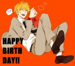  1boy birthday blonde_hair formal happy_birthday kise_ryouta krt736 kuroko_no_basuke solo suit tied_up yellow_eyes 