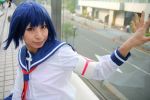  ari_(model) blue_hair busou_renkin cosplay photo school_uniform tsumura_tokiko 