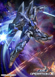  battle battle_spirits beam_rifle commentary_request copyright_notice delta_plus earth_federation energy energy_beam energy_gun energy_sword english_text explosion firing gundam gundam_unicorn masukudo_(hamamoto_hikaru) mecha mecha_focus mobile_suit nebula no_humans official_art realistic red_eyes robot scene_reference science_fiction space star_(sky) sunrise_(company) sword thrusters war weapon zero_gravity 