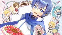 >_< 2boys 4girls :d anniversary bare_shoulders black_sailor_collar black_shirt black_shorts black_skirt black_sleeves blonde_hair blue_eyes blue_hair blue_necktie blush brother_and_sister brown_eyes brown_hair cake chibi detached_sleeves dutch_angle food green_hair grey_shirt hair_between_eyes hair_ornament hair_ribbon hairclip hatsune_miku headphones headset jacket kagamine_len kagamine_rin kaito kaito_(vocaloid) kaito_(vocaloid3) kou_hiyoyo long_hair long_sleeves megurine_luka meiko meiko_(vocaloid) meiko_(vocaloid3) midriff mini_person miniboy minigirl multiple_boys multiple_girls navel necktie open_mouth pink_hair pleated_skirt red_skirt ribbon sailor_collar shirt short_hair shorts siblings skirt sleeveless sleeveless_shirt smile swept_bangs tie_clip twintails very_long_hair vocaloid white_jacket white_ribbon white_shirt xd