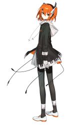  1girl a.i._voice absurdres adachi_rei adachi_rei_(vocaloid6) black_jacket black_thighhighs cable commentary_request expressionless full_body hair_ornament hairclip headlamp highres hood hood_down jacket kitsune_ncv lens_eye looking_at_viewer official_art one_side_up orange_eyes parted_lips piano_print radio_antenna ribbon shoes short_hair simple_background skirt solo thigh-highs utau vocaloid white_background white_hood white_ribbon white_shoes white_skirt white_trim 
