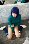  ari_(model) blue_hair busou_renkin cosplay photo shorts tsumura_tokiko turtleneck 