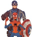  captain_america closed_eyes gloves grin marvel mask shield simple_background smile spider-man standing t8909 white_background 