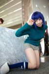  ari_(model) blue_hair busou_renkin cosplay photo shorts tsumura_tokiko turtleneck 
