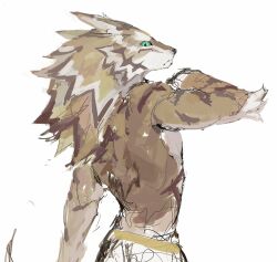  0_0ffline 1boy body_fur brown_fur furry furry_male hand_up highres jackal_boy looking_at_viewer looking_back male_focus seth_(housamo) simple_background solo tokyo_afterschool_summoners upper_body white_background 