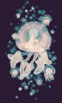  1girl bangs black_background brown_eyes covering_mouth glowing highres jellyfish kitaru_(mabo_f) original personification short_hair solo wide_shot 