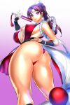  1girl absurdres ass brown_hair closed_fan fan fatal_fury folding_fan highres japanese_clothes judge_(oekaki) long_hair ponytail revealing_clothes rope shiranui_mai solo the_king_of_fighters thick_thighs thighs 