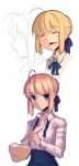  1girl absurdres ahoge artoria_pendragon_(all) blonde_hair boa_(brianoa) breasts closed_mouth commentary dress fate/stay_night fate_(series) green_eyes hair_ribbon highres looking_at_viewer open_mouth ribbon saber short_hair simple_background smile solo transparent_background 