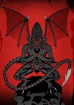  alien claws crossed_arms dragon dragon_wings full_body hero_(do-belman) highres limited_palette looking_at_viewer metroid monster nintendo no_humans red_background ridley sharp_teeth solo spikes squatting standing tail teeth wings yellow_eyes 
