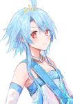  1girl aisu_(icicleshot) blue_hair blush crown dress elbow_gloves gloves highres looking_at_viewer mini_crown neptune_(series) power_symbol red_eyes short_hair_with_long_locks simple_background sketch solo symbol-shaped_pupils upper_body white_background white_heart 