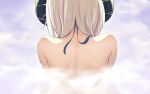  1girl back bare_shoulders blue_ribbon chinese_commentary ciyana from_behind highres horns ikakun indie_virtual_youtuber ribbon silver_hair solo steam upper_body virtual_youtuber wet 