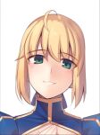  1girl ahoge artoria_pendragon_(all) blonde_hair boa_(brianoa) fate/stay_night fate_(series) green_eyes hair_ribbon looking_at_viewer ribbon saber short_hair simple_background smile solo transparent_background 