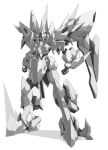  absurdres beastkingbarbaros clenched_hands green_eyes highres looking_down mecha no_humans original science_fiction shadow solo standing white_background 