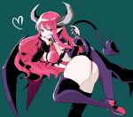  1girl ass bat_wings blush breasts demon_girl demon_tail disgaea hanimitsu_(bisko) horns licking_lips long_hair looking_at_viewer medium_breasts pink_eyes pink_hair pointy_ears red_eyes revealing_clothes solo succubus_(disgaea) tail thigh-highs tongue tongue_out wings 