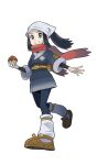  1girl absurdres eyelashes full_body galaxy_expedition_team_survey_corps_uniform head_scarf highres japanese_clothes looking_at_viewer official_art pokemon pokemon_(game) pokemon_legends:_arceus ponytail red_scarf scarf smile solo third-party_source 