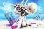  1girl absurdres ass beach breasts clouds food hat highres ice_cream long_hair looking_at_viewer lord_of_vermilion ocean open_mouth popsicle solo swimsuit waraya 