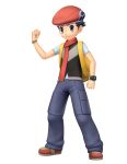  3d absurdres artist_request beret black_hair black_vest blue_pants bracelet clenched_hands closed_mouth full_body grey_eyes hand_up happy hat highres jewelry lucas_(pokemon) official_art outline pants poke_ball_symbol poke_ball_theme pokemon pokemon_(game) pokemon_bdsp red_footwear red_headwear red_scarf scarf shirt shoes short_hair short_sleeves smile solo standing transparent_background vest watch watch white_outline white_shirt 