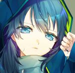  1girl bangs blue_eyes blue_hair byleth_(fire_emblem) byleth_eisner_(female) closed_mouth eyebrows_visible_through_hair fire_emblem fire_emblem:_three_houses fm_r3dslov3 hair_between_eyes hood hood_up long_hair looking_at_viewer portrait shiny shiny_hair sleeves_past_wrists solo 