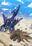  absurdres aircraft airplane armored_core armored_core:_for_answer clouds desert ffr-41mr fighter_jet flying highres jet mecha military military_vehicle nagaoka_kihei no_humans science_fiction sentou_yousei_yukikaze sky solo_focus spirit_of_mother_will vehicle_focus 