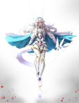  1girl absurdres alternate_costume arm_guards armor cape corrin_(fire_emblem) corrin_(fire_emblem)_(female) dragon_tail feet fire_emblem fire_emblem_fates full_body glowing_horns greaves highres horns long_hair looking_at_viewer official_alternate_costume pelvic_curtain red_eyes shoulder_armor solo tail toeless_legwear toes tombsakura very_long_hair white_background 