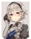  1girl armor closed_mouth corrin_(fire_emblem) corrin_(fire_emblem)_(female) fire_emblem fire_emblem_fates grey_background haru_(nakajou-28) highres pointy_ears red_eyes short_hair simple_background solo upper_body white_hair 
