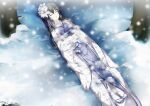  closed_eyes corpse geta hair_ornament hands_together japanese_clothes kimono lazy_tiger lying on_back snow solo yahari_ore_no_seishun_lovecome_wa_machigatteiru. yukinoshita_yukino 