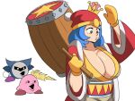  1girl 2boys blue_eyes blue_hair breasts cape crown earrings genderswap genderswap_(mtf) hammer highres jewelry king_dedede kirby kirby_(series) super_mario_bros. mask meta_knight multiple_boys new_super_mario_bros._u_deluxe open_mouth pogchamp short_hair super_crown super_smash_bros. tina_fate weapon wings 