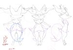  1girl :3 animal_ear_fluff animal_ears animal_nose arm_up artist_name ass ass_visible_through_thighs back body_fur braixen closed_mouth collarbone commentary dated english_commentary eryz flat_chest fox_ears fox_girl fox_tail from_behind from_side full_body furry gen_6_pokemon groin happy highres lineart monochrome multiple_views navel no_pussy outstretched_arm paws pigeon-toed pokemon pokemon_(creature) profile signature simple_background sketch smile snout standing stomach straight-on tail twitter_username white_background x-ray 