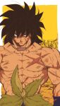  1boy abs black_eyes black_hair broly_(dragon_ball_super) bruise bruise_on_face dragon_ball dragon_ball_super dragon_ball_super_broly highres injury looking_at_viewer male_focus mature_male muscular muscular_male nipples pectorals relio_db318 scar scar_on_cheek scar_on_chest scar_on_face shirtless short_hair solo spiky_hair stomach upper_body wind 