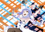  1girl :d absurdres animal_ear_fluff animal_ears armpits arms_up bangs black_gloves black_legwear black_leotard blue_hair braid breasts bunny-shaped_pupils bunny_tail carrot_hair_ornament clenched_hands coat detached_sleeves don-chan_(usada_pekora) food_themed_hair_ornament fur-trimmed_coat fur-trimmed_gloves fur_scarf fur_trim gloves hair_ornament highres hikimayu hiro_(ak080327) hololive hopping huge_filesize jumping leotard long_hair looking_away multicolored_hair open_mouth orange_eyes pantyhose playboy_bunny puffy_short_sleeves puffy_sleeves rabbit_ears rabbit_girl scarf short_eyebrows short_sleeves small_breasts smile strapless strapless_coat strapless_leotard tail twin_braids two-tone_hair upper_teeth usada_pekora virtual_youtuber white_coat white_hair white_scarf white_sleeves 