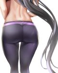  1girl ass back black_hair black_pants blue_archive highres kariza long_hair pants ponytail simple_background sumire_(blue_archive) thighs tight tight_pants very_long_hair white_background yoga_pants 