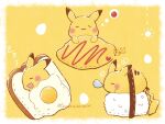  :3 artist_name blush bread closed_eyes closed_mouth commentary_request food fried_egg gen_1_pokemon highres lying no_humans nose_bubble omurice on_side pikachu pokemon pokemon_(creature) rice signature sleeping smile temariame14 thought_bubble zzz 
