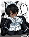  ... 1girl absurdres animal_ears ashtray bespectacled black-framed_eyewear black_hair black_tail blush breast_rest breasts cat_ears cat_tail desperado_(yotaro) finger_to_mouth glasses gloves hair_over_one_eye head_tilt highres large_breasts looking_at_viewer maid maid_headdress mao_(yotaro) semi-rimless_eyewear short_hair slit_pupils solo spoken_ellipsis tail tail_ornament tail_ring under-rim_eyewear white_gloves wrist_cuffs yellow_eyes yotaro 