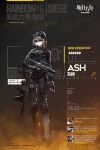  1girl arknights ash_(rainbow_six_siege) assault_rifle baseball_cap black_clothes boots braid braided_ponytail character_name crossover fingerless_gloves gloves gun hat highres knee_pads official_art rainbow_six_siege redhead rifle solo submachine_gun sunglasses tactical_clothes trigger_discipline weapon weapon_request 