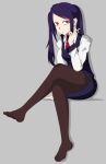  1girl cigarette crossed_legs feet highres jill_stingray long_hair necktie pantyhose ponytail purple_hair red_eyes ryan292989 sitting tagme twintails va-11_hall-a 