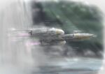  clouds cloudy_sky flying from_side no_humans opo science_fiction sky space_craft star_wars starfighter sunlight thrusters vehicle_focus water y-wing 