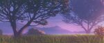  bush commentary_request evening gan-viking grass highres landscape mountainous_horizon no_humans original outdoors purple_sky revision scenery stone tree wallpaper 