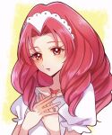  1girl akagi_towa blush commentary_request eyelashes go!_princess_precure hair_ornament hairband long_hair looking_at_viewer precure puffy_sleeves red_eyes redhead shirt solo uri_(birdog) white_shirt 