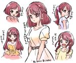  1girl alternate_hair_length alternate_hairstyle blush concept_art dress hair_ornament hairclip hanadera_nodoka happy healin&#039;_good_precure long_hair multiple_views ponytail pre221b precure shirt short_hair simple_background sketch smile translation_request twintails white_background younger 